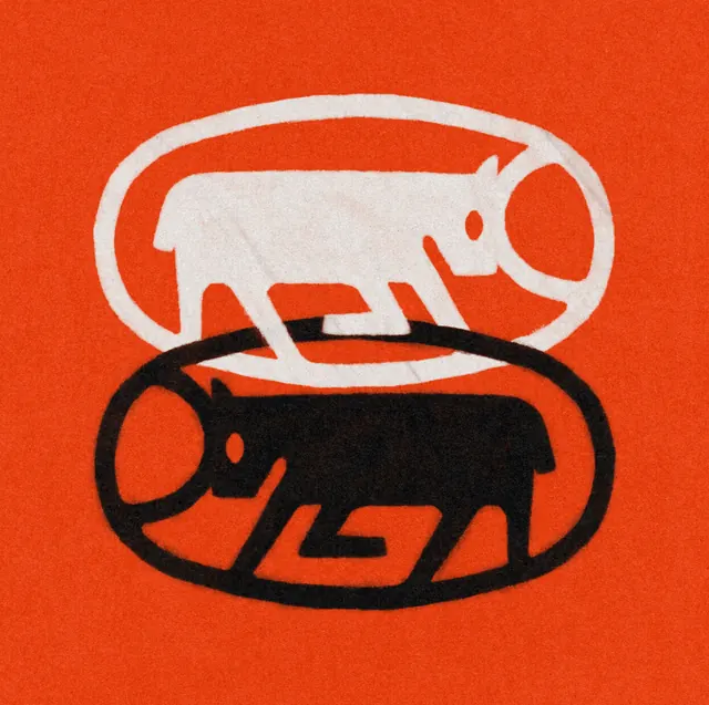 Stacked animal icon badges on orange, minimal, geometric, warm