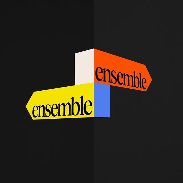 Ensemble color-blocked identity system, geometric, flat, dark
