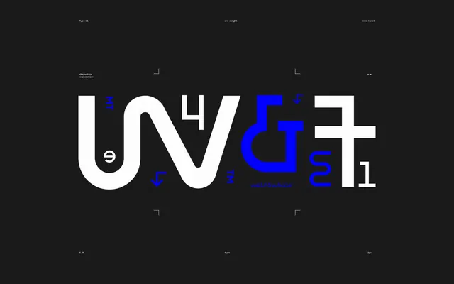 Oversized typographic logo with chromatic accent, minimal, geometric, dark