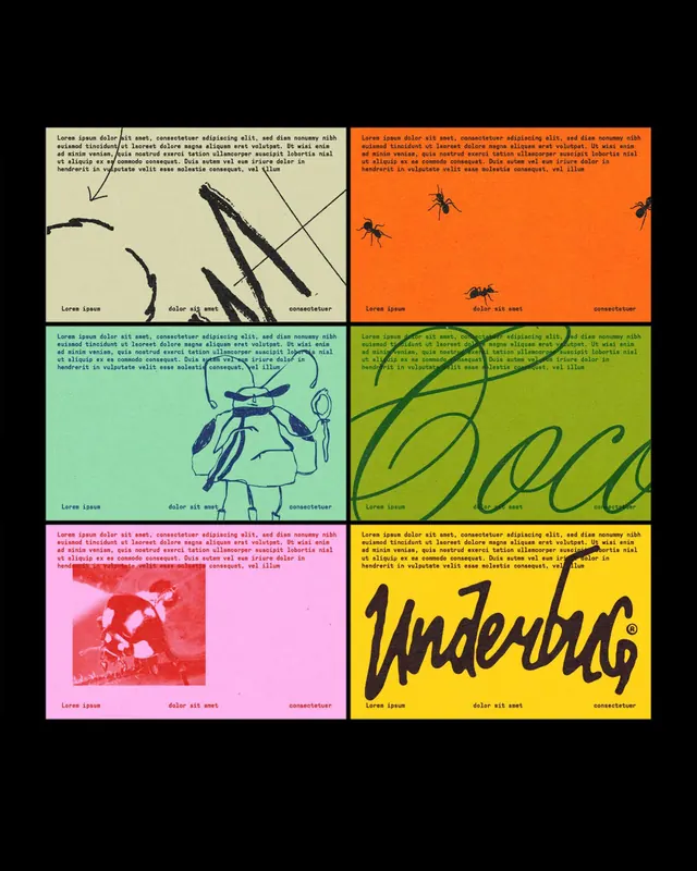 Editorial grid with typography and gesture marks, illustrated, abstract, warm