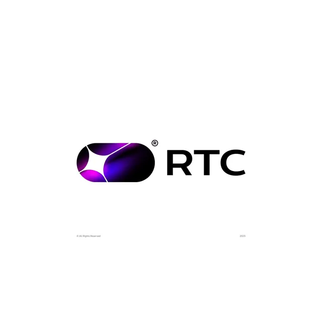 Rounded logo with magenta-to-blue gradient, geometric, gradient-heavy, light