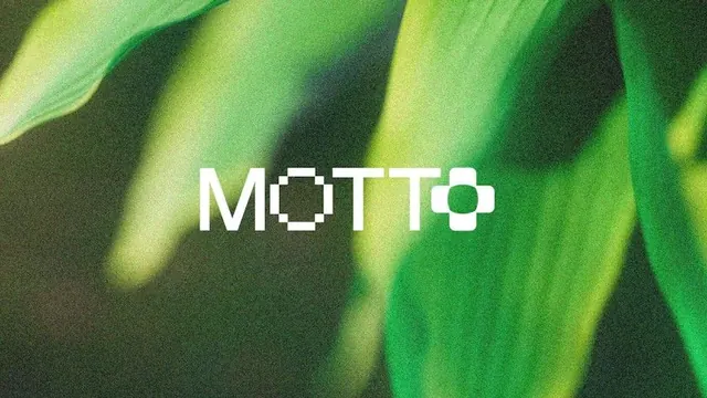 MOTTO pixelated logo on nature background, minimal, geometric, vibrant