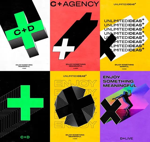 C+ Agency grid specimen, geometric, minimal, dark