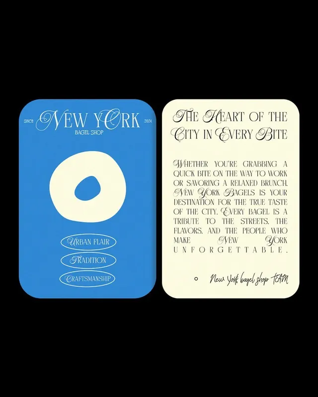 New York Bagel Shop brand identity, minimal, editorial, dark