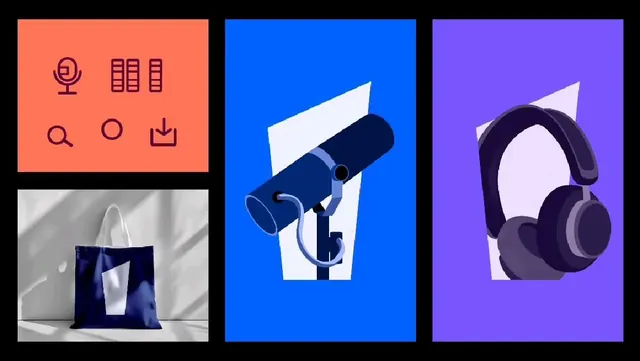 Multi-icon system with coral, blue, and purple palette, flat, minimal, vibrant