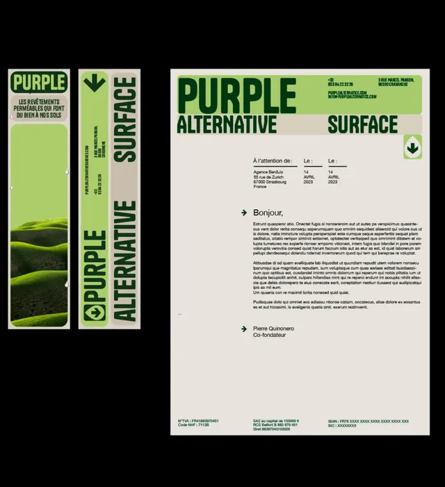 Purple Alternative Surface brand guidelines, minimal, corporate-clean, dark