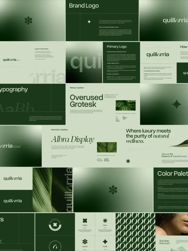 Quillarria: Natural luxury wellness identity system, minimal, corporate-clean, dark