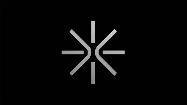 Radial geometric mark with negative space, minimal, geometric, dark