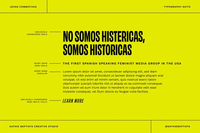 No Somos Historicas typography suite, minimal, editorial, vibrant