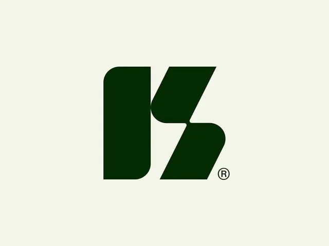 Deep green geometric monogram mark, abstract, minimal, light
