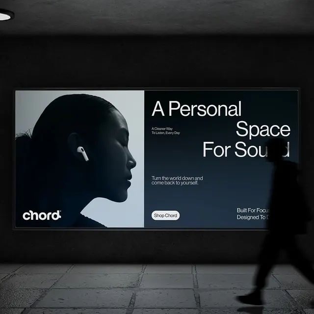 Chord audio brand environment, minimal, corporate-clean, dark