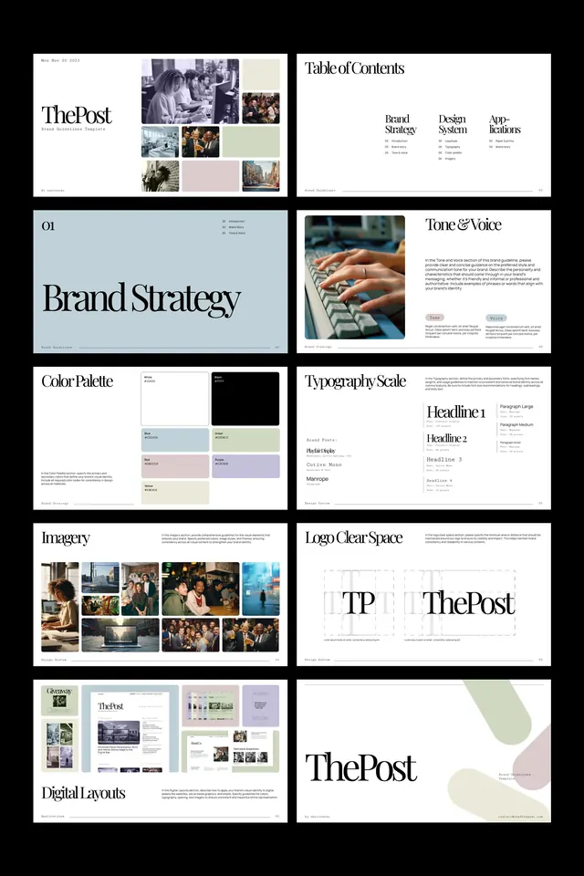 The Post editorial brand guideline deck, minimal, editorial, light
