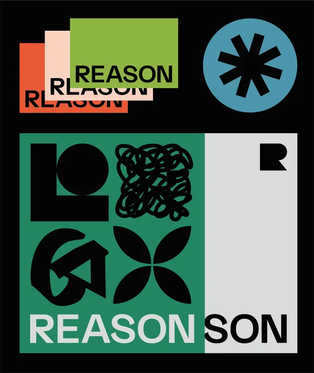 Reason identity system with geometric marks, minimal, geometric, dark