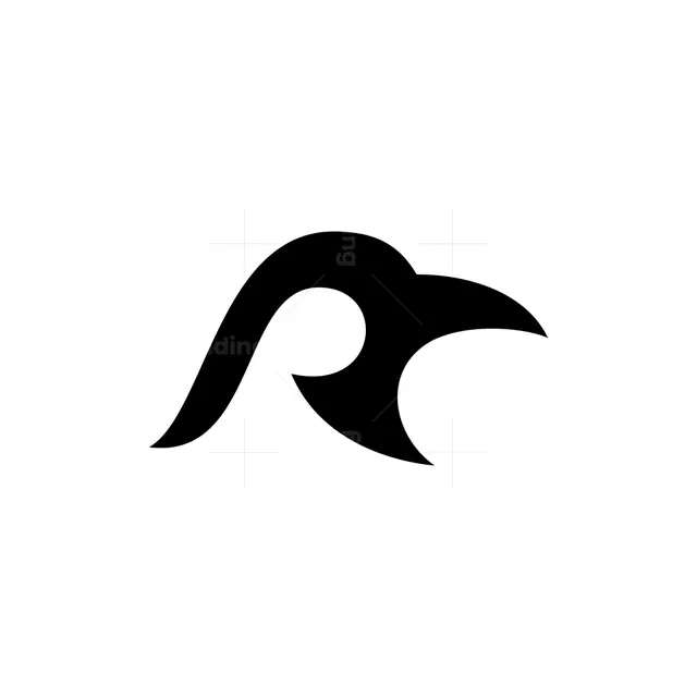 Letter R Raven Head Logo, minimal, monochrome, dark