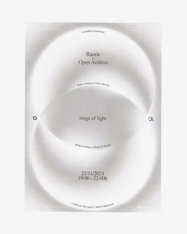 Rauric + Open Archive event poster, minimal, gradient-heavy, light