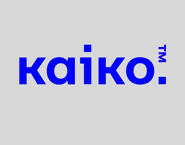 Kaiko wordmark with geometric superscript, minimal, corporate-clean, cool