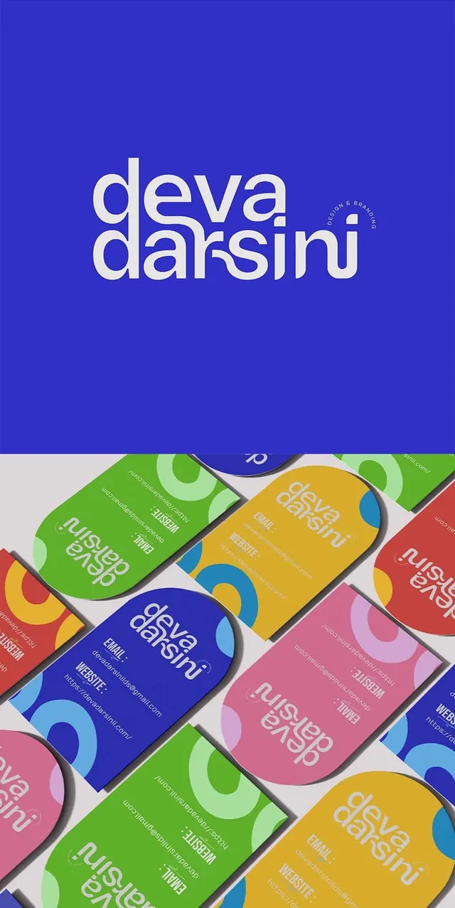 Deva Darsini brand identity system, geometric, flat, warm