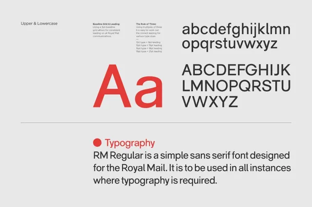 Royal Mail typography guide, minimal, technical, dark