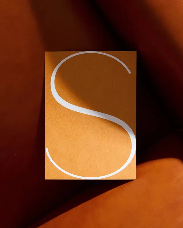 Sedilia ochre S card on leather, minimal, luxury, warm