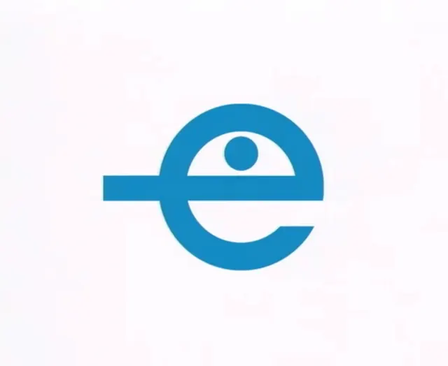 Blue eye-letter e mark, minimal, flat, light