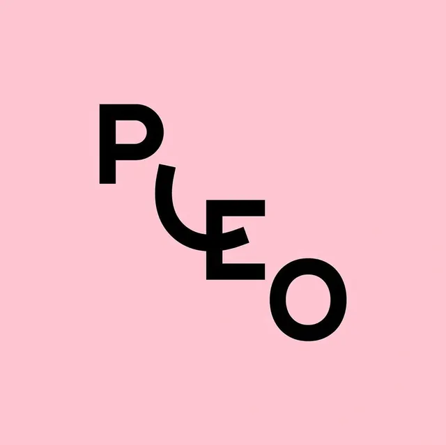 PLEO staggered diagonal wordmark, minimal, geometric, pastel