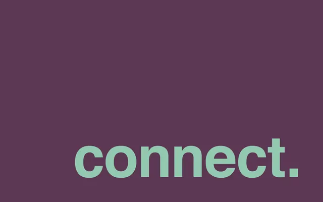 Wordmark 'connect' in sage green on deep purple, minimal, corporate-clean, muted