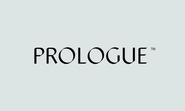 PROLOGUE geometric sans-serif wordmark, minimal, corporate-clean, light