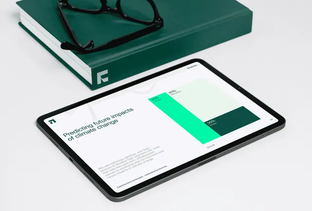 7Analytics tablet slide and book on white, minimal, light-mode, light