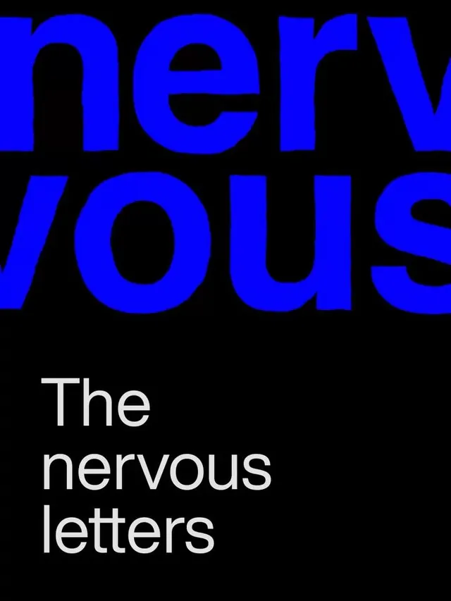 Electric blue display type with nervous subtitle, minimal, dark-mode, dark