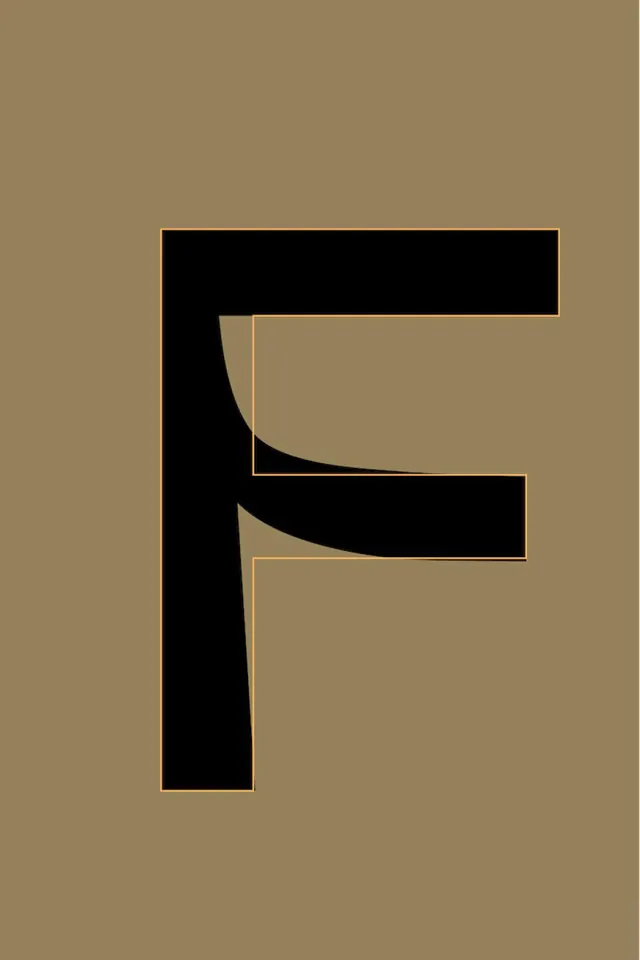 Geometric letter mark with curved cutouts in black and gold, minimal, geometric, dark
