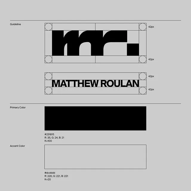 Matthew Roulan identity system guideline, minimal, geometric, dark