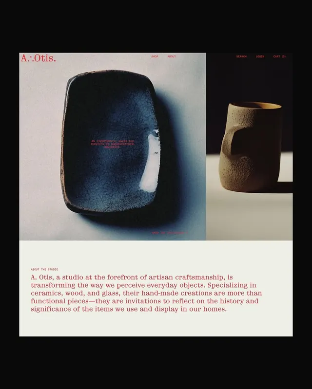 A.Otis ceramics website + brand identity, minimal, light