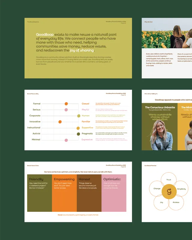 Earthy brand identity system with color grid and layouts, minimal, corporate-clean, light