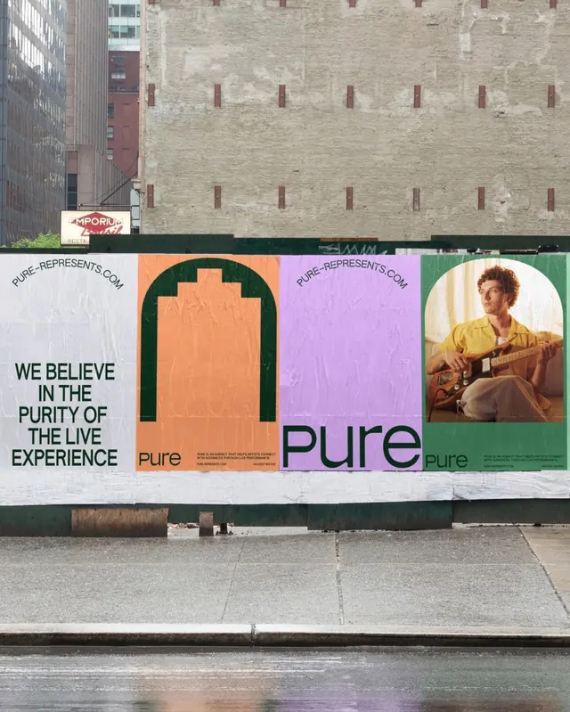 Pure brand color-blocking mural campaign, minimal, abstract, light