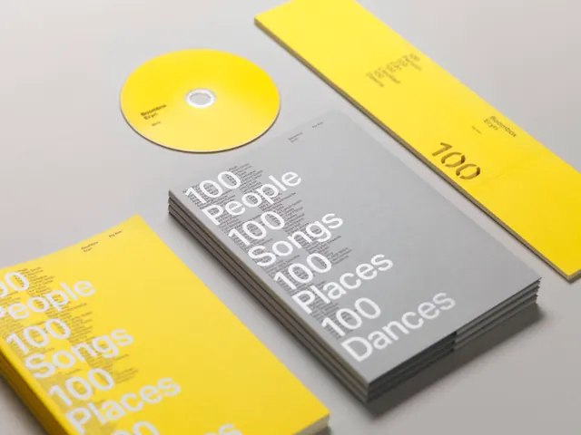 Yellow-and-gray music collectible type system, minimal, editorial, light