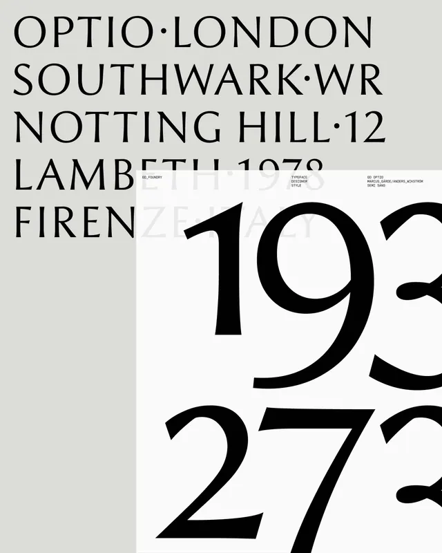 Location and date type specimen with oversized numbers, minimal, geometric, dark