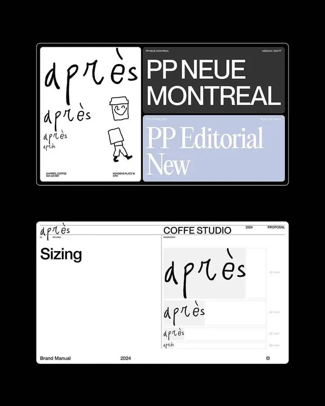 Apres coffee brand manual spreads, minimal, editorial, dark
