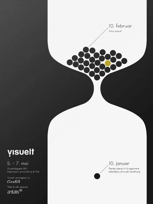 Visuelt event poster with sculptural geometric abstraction, minimal, geometric, dark