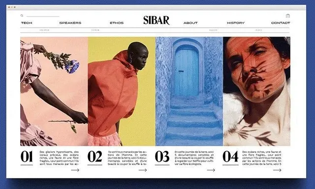 SIBAR editorial timeline with numbered photo segments, editorial, photographic, warm