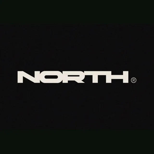 NORTH geometric sans-serif wordmark, minimal, monochrome, dark