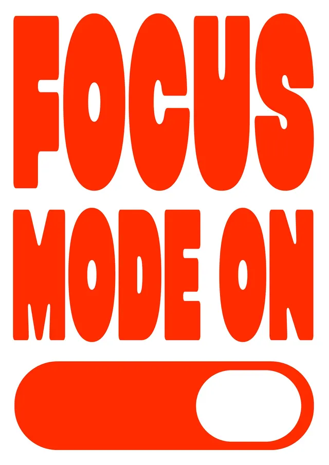 FOCUS MODE all-caps orange wordmark with toggle switch, minimal, geometric, vibrant