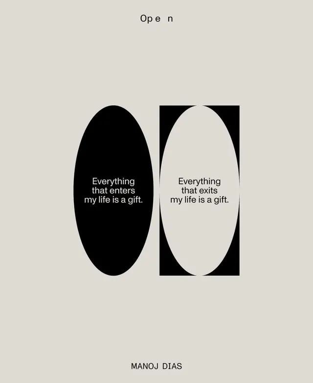 Open by Manoj Dias - dual oval high-contrast typography, minimal, abstract, light