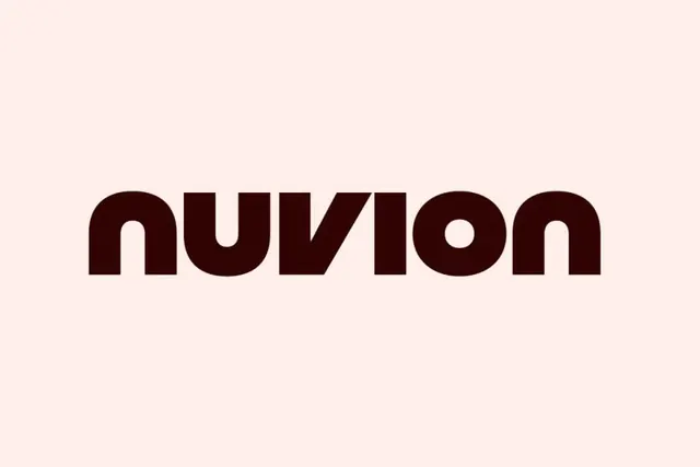 Nuvion wordmark in heavy condensed sans-serif, minimal, geometric, light