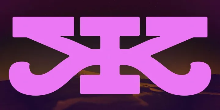 Magenta abstract symbol logo, abstract, minimal, dark