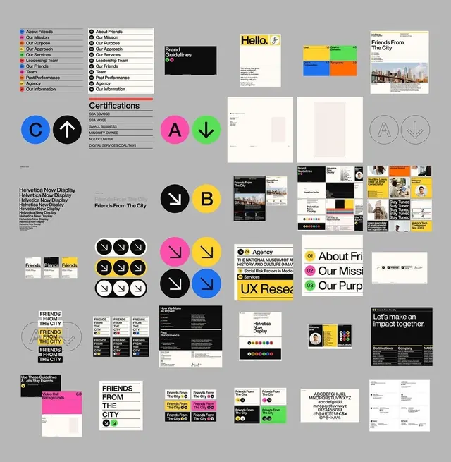 Friends From The City brand system, geometric, minimal, dark