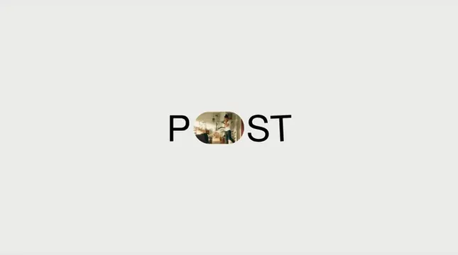 POST wordmark with oval photographic mark, minimal, geometric, light