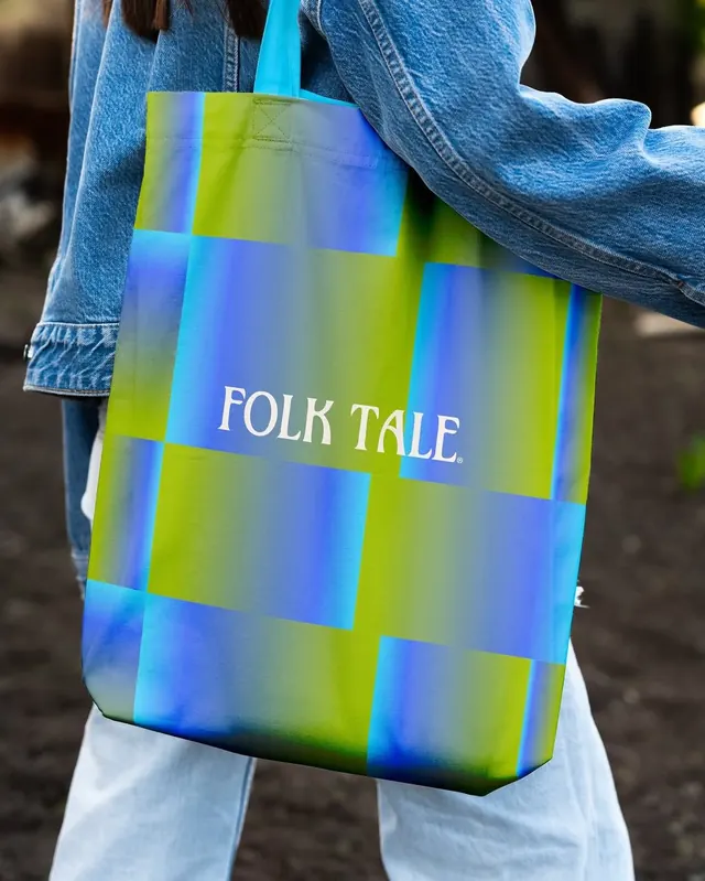 Folk Tale neon checkered tote bag, geometric, playful, vibrant