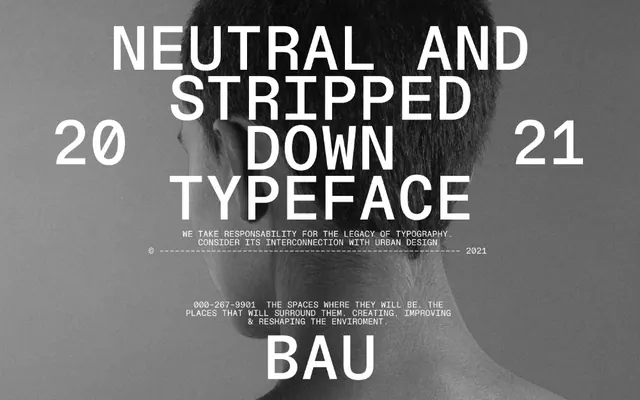 Neutral and Stripped Down typeface specimen, minimal, monochrome, dark