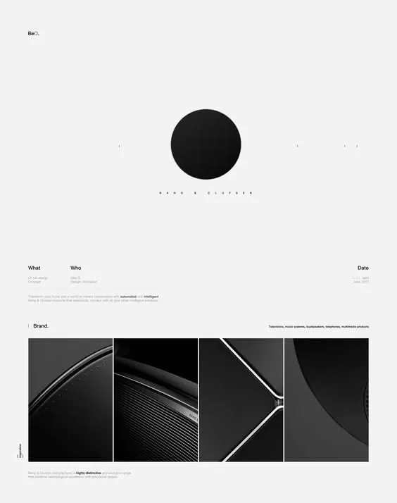 Minimal monochrome audio product branding, minimal, editorial, dark