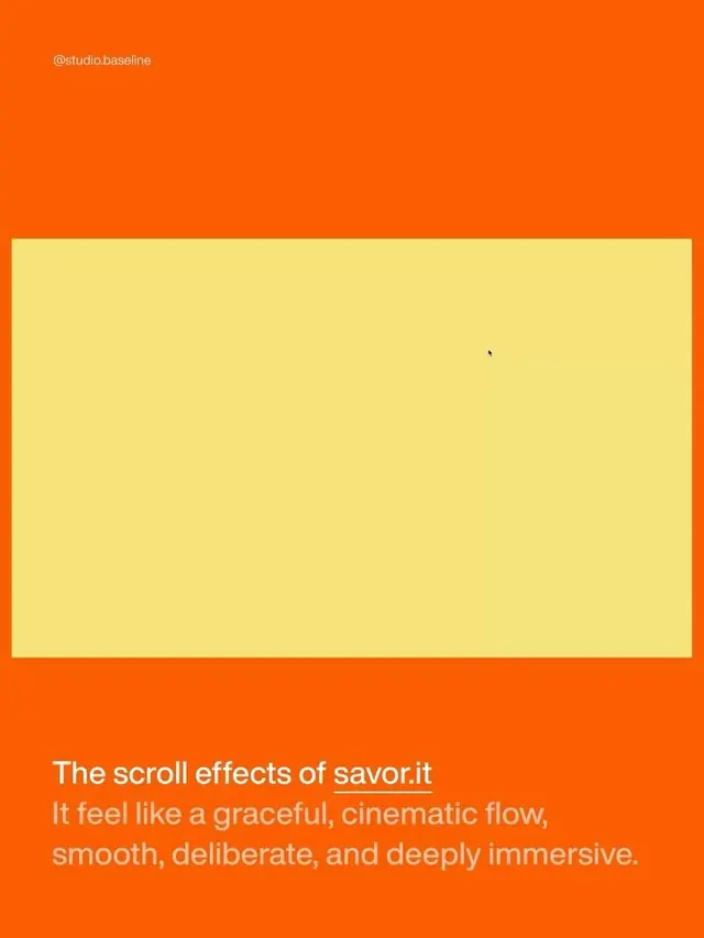 Studio Baseline portfolio with vivid orange and cream frame, minimal, abstract, warm